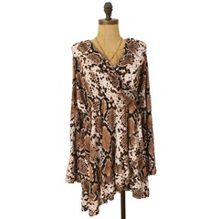 Pretty Little Thing Mini Dress 16 Plunge Flared Sleeves Animal Print NWT B6