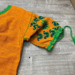 Tunic Dress Women L Knit Orange Embroidered Boho Tassel Festival Summer Homemade
