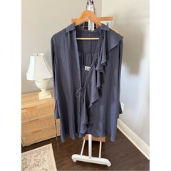 NEW Future Collective Slate Blue Ruffle-Front Mini Dress/Tunic Size S