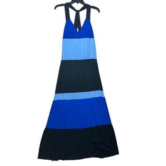INC International Concepts Women Blue Black Colorblock Halter Maxi Dress Small