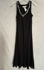 Casual Corner Dress Womens 6 Black Silk Floral Embroidered Slip Midi Formal