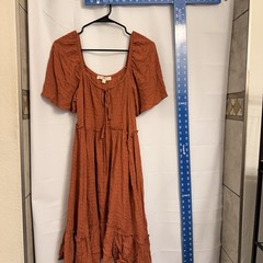 Rewind Rust S Maxi Dress Short Sleeve Scoop Neck Tie Ruffle Long A13