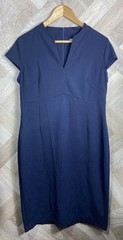 Calvin Klein Navy Blue Notched Neck Sheath Work Dress Women&rsquo;s Size 14 Smart