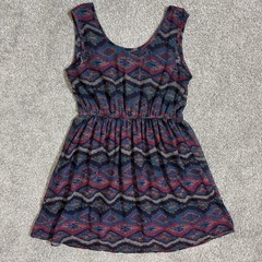Band Of Gypsies Dress Womens Large Navy Aztec Print Lace Trim Boho Flirty