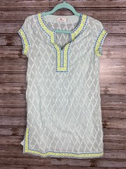 Vineyard Vines Blue Yellow Lined Cotton Embriodered Tunic Dress Sz XXS