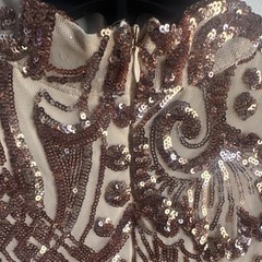 Fashion Nova Rose Gold Sequin Mesh Mock Neck Long Sleeve Bodycon Dress size L