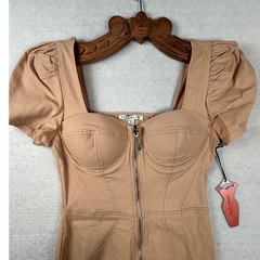 Haute Monde tan Corset Front Dress Puff Sleeve Mini steampunk bodycon milkmaid