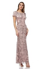 JS COLLECTIONS Maple Lavender Pink Floral Embroidered Lace A-Line Maxi Gown 6 S