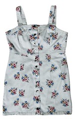 rue21 White Denim/Floral print Sleeveless/straps Snap Front Dress~Womens L~CUTE