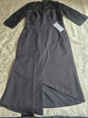 Wear Your Love Black Lace Bodycon Midi Dress Size 14 Square Neck 3/4 Sleeve Zip