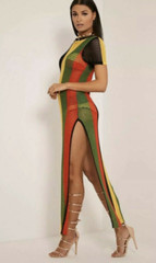 Rasta Rihanna Work Work Side Split Multicolored Ladies String/Mesh Maxi Dress