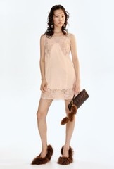 H&M Lace Trimmed Satin Slip Mini Dress Light Beige Size M