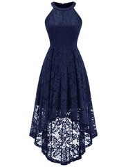 Dressystar Women Halter Lace Hi-Lo Cocktail Party Dress Navy Small