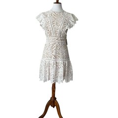 Womens Dress Small White Cocktail Party Boho Lace Bridal Cruise Semi Formal Hoco