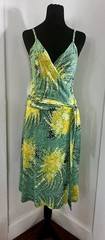 Veronica M. Tropical Print Drop Waist Spaghetti Strap Belted Mini Dress SZ Large