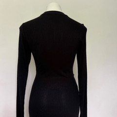 Fourteenth Place Long sleeve ribbed black midi body con dress