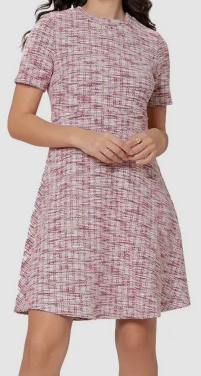Leota Women&rsquo;s Pink Plaid Jacquard-Knit Short Sleeve Mackenzie Dress Size S