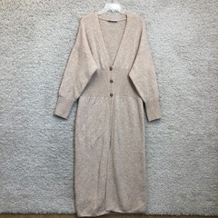 ZARA Cardigan Dress Medium Adult Beige Yak Wool Maxi Sweater V Neck Womens M