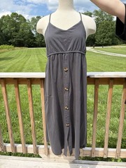 ZARA DARK GREY MIDI DRESS 2018 SPAGHETTI STRAP SZ L GOTTAGECORE BUTTON