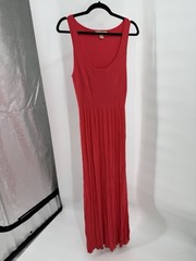 Michael Kors Red Ribbed Knit Pleated Maxi Dress Scoop Neck L MRSP -278