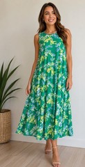 Ralph Lauren Vibrant Green Dress with Floral Design