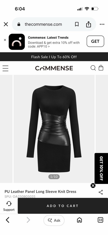 Commense Women&rsquo;s Black PU Leather Panel Ruched Knit Dress S brand new
