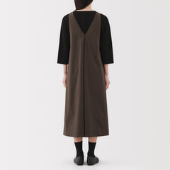 MUJI Womens Quick Dry Broadcloth Sleeveless Dress Dark Navy Check FedEx