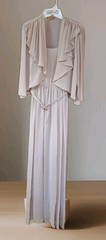Beige Maxi Dress Matching Jacket Faux Pearls Rhinestones Sheer Chiffon? Size 12
