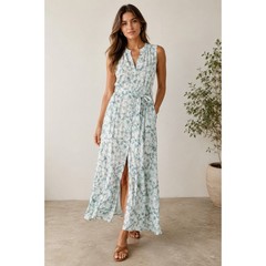 Cloth & Stone Sleeveless Maxi Dress Sage Green Quiet Luxury Tie Waist Size S