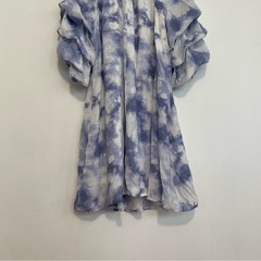 INDIGO ROSE Plus Size White Blue Tie Dye Watercolor 3/4 Puff Sleeve Dress sz 2X