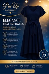 Pin Up Fashion – Elegant Navy High-Low Midi Dress | Size 22