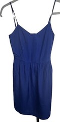 J Crew Blue Strappy Slip Dress A-Line Mini V-Neck Pockets 0 XS Classic Going Out