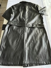 Scoop Black Solid Faux Leather Collared Belted Shirt Dress Short Sleeve L