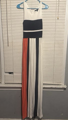 French Connection White Black Orange Colorblock V-Neck Sleeveless Maxi Dress 2