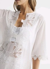 Reiss Etta Embroidered Cotton Blend Kaftan, White – Size 14-18