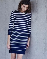 NWT Equipment Marta Striped Silk & Cashmere Sweater Dress Peacoat-Ivory S $338
