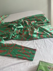 Women&rsquo;s Green Red Abstract Satin Collared Button Front Long T-Shirt Dress XL