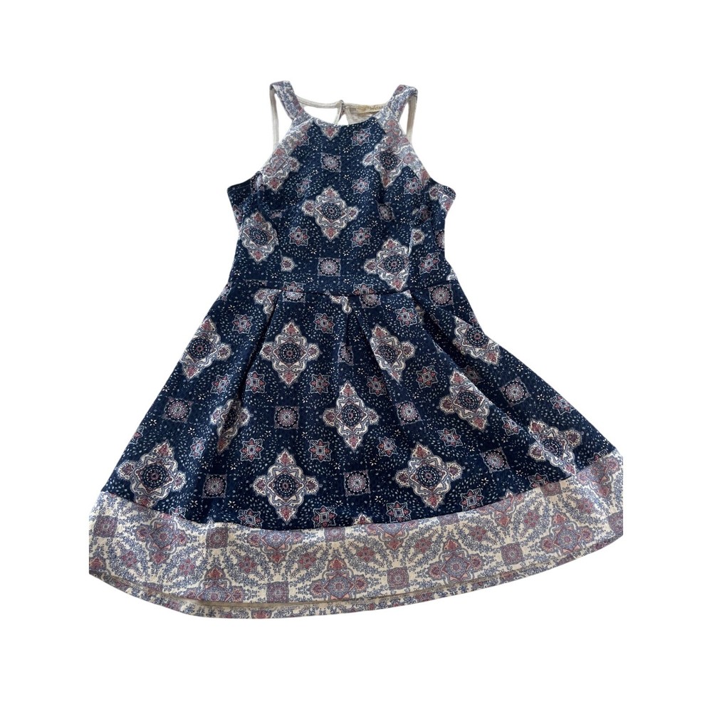 Rewind Women&rsquo;s Blue Floral Print Halter Dress, Sleeveless, Summer, Size L