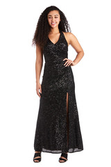 Morgan Co. Maxi Dress Juniors 1 Black Halter Sequin Formal Prom Hoco Faire Goth