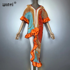 Orange Retro Dress Vintage Style Dress Boho High Low Dress Ruffle Maxi Dress