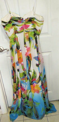 Cachet Rainbow of Colors Strapless Tropical Pastel Chiffon Long Gown Size 14