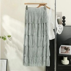 Multifunctional Slimming Tassel Cake Skirt Medium and Long Dress Elastic Waist D