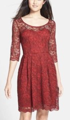 Betsey Johnson Red Lace Dress Size 10 Party Fit & Flare 3/4 Sleeve, nylon/poly