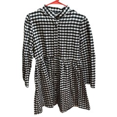 FANCYINN Womens Black White Gingham Plaid Button Down Mini Shirt Dress Small