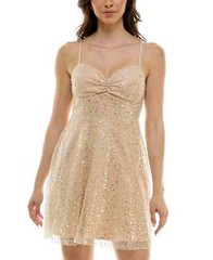 Emerald Sundae Juniors&rsquo; Glitter Sequin Sleeveless Fit & Flare Dress MSRP $79
