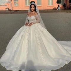 Wedding Dresses Off Shoulder Lace Applique Bride Gowns Ball Gown Long New White