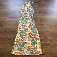 Lovestitch Small Multicolor Halter Elastic Waist Side Slit Maxi Dress Boho Flowy