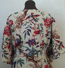 Tropical Floral Birds Maxi Kaftan Dress Cotton Voile Drawstring Waist Boho O/S