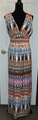 ​New Directions XL Maxi Dress Sleeveless V-Neck Ikat Boho Summer Stretch Geometr