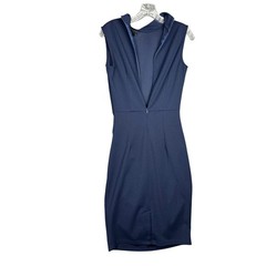 Miusol Womens Tie Neck Sheath Dress Size M Sophisticated Navy Blue Career Chic